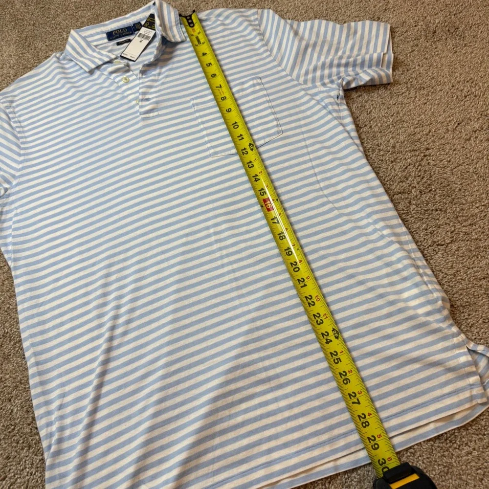 Polo Ralph Lauren Polo Shirt Mens M Blue Striped Classic Fit Pocket Short Sleeve